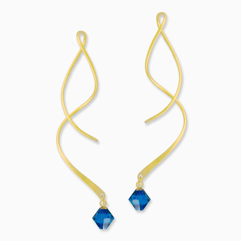 18k Gold Over Silver Swarovski Birthstone Crystal Dangle Spinner Earrings