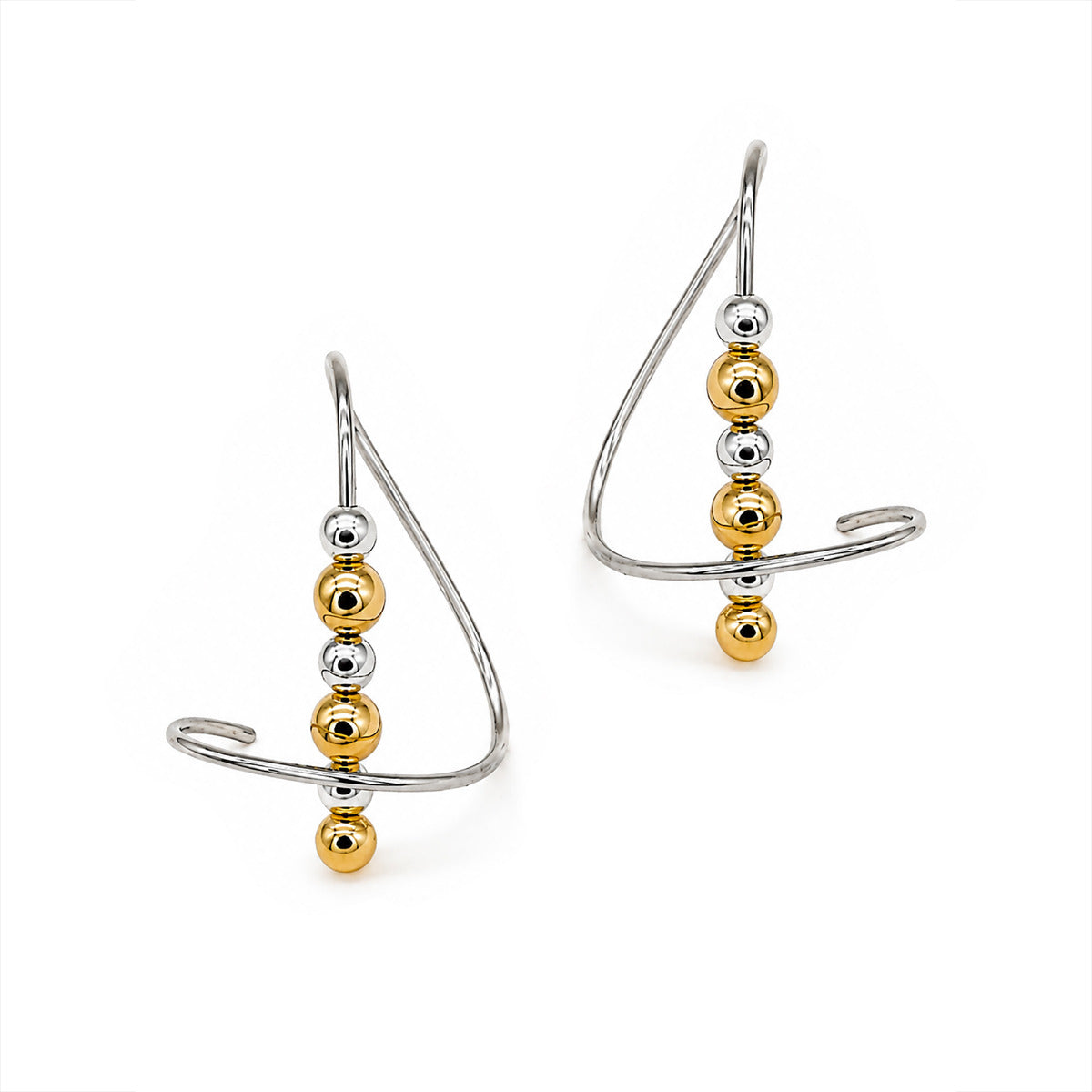 Earspirals Spiral Threader Earrings – Gold Beads Two Tone Finish with Silver Beads on Rhodium Over Sterling Silver Product Shot