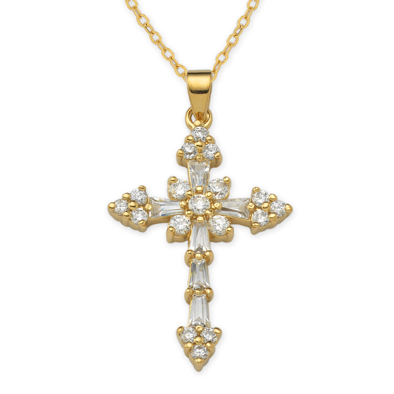 Gold over Silver Cubic Zirconias Cross Pendant