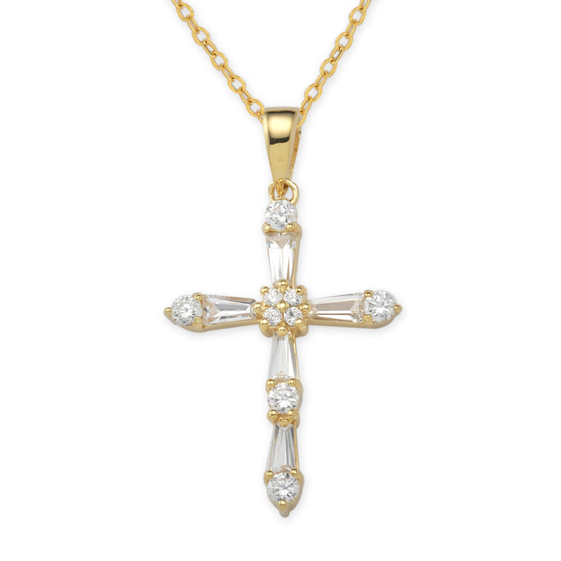 Gold over Silver Cubic Zirconias Cross Pendant