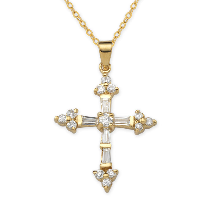Gold over SIlver Cubic Zirconias Cross Pendant