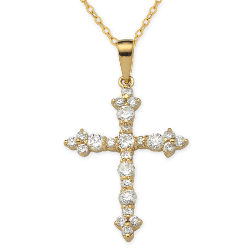 Gold over Silver Cubic Zirconias Cross Pendant