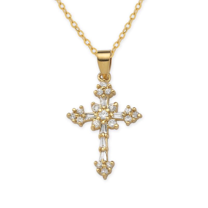 Gold over SIlver Cubic Zirconias Cross Pendant