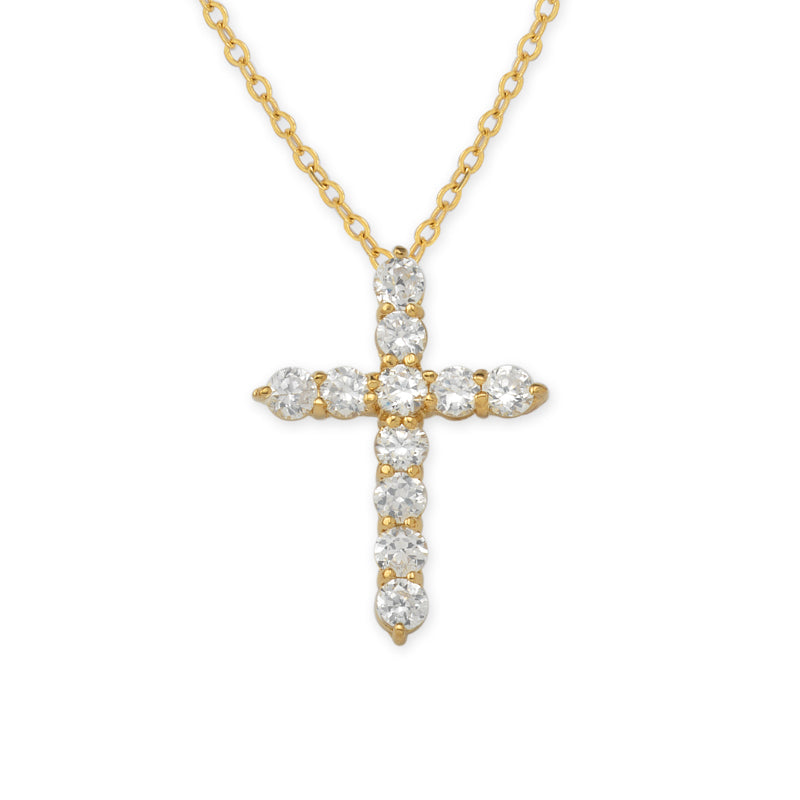Gold over Silver Cubic Zirconias Cross Pendant