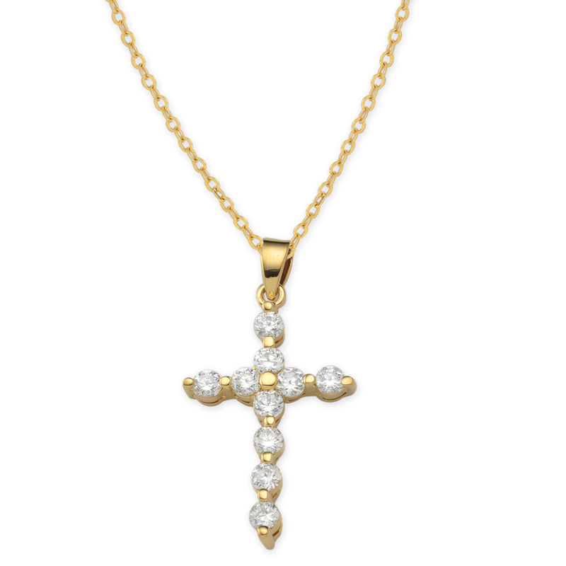 Gold over Silver Cubic Zirconias Cross Pendant