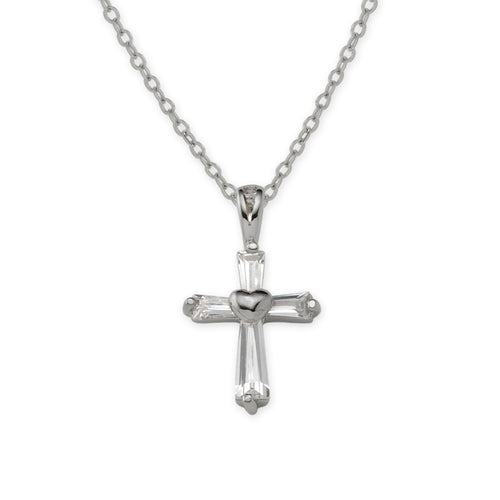 Silver Cubic Zirconias Cross Pendant