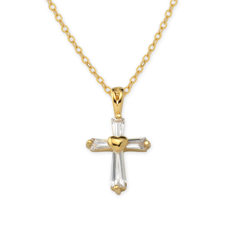 Gold over Silver Cubic Zirconias Cross Pendant
