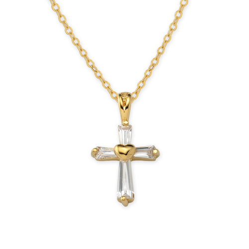 Gold over Silver Cubic Zirconias Cross Pendant