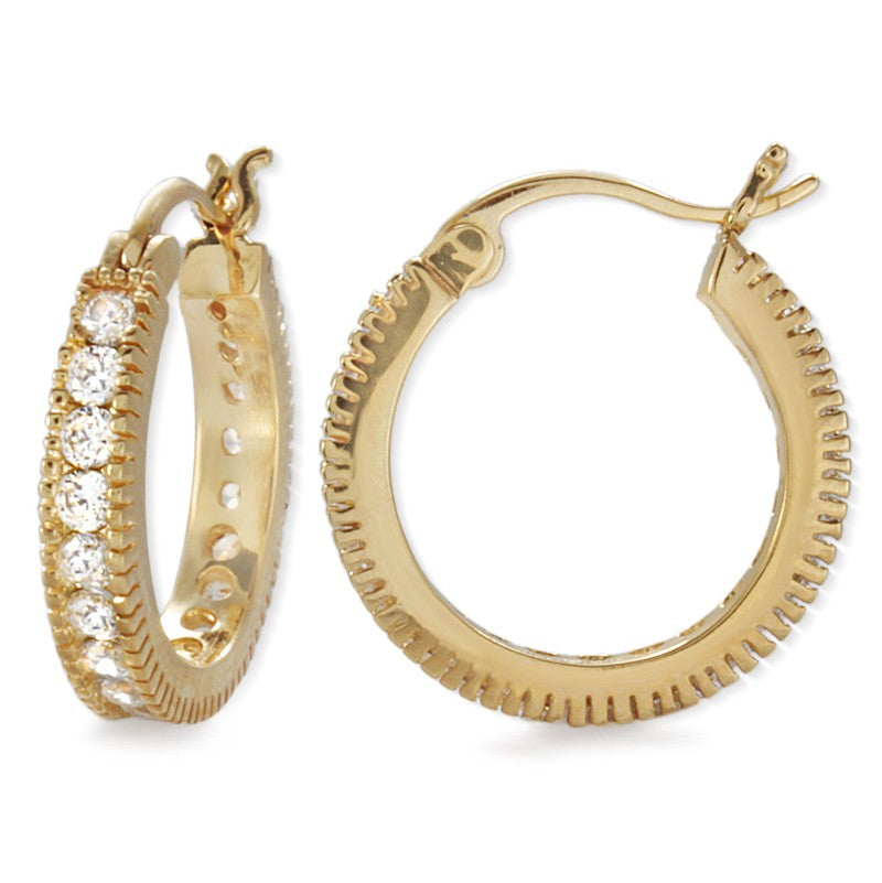 GoldoverSilver Cubic Zirconia Classic Prong Hoop Earrings