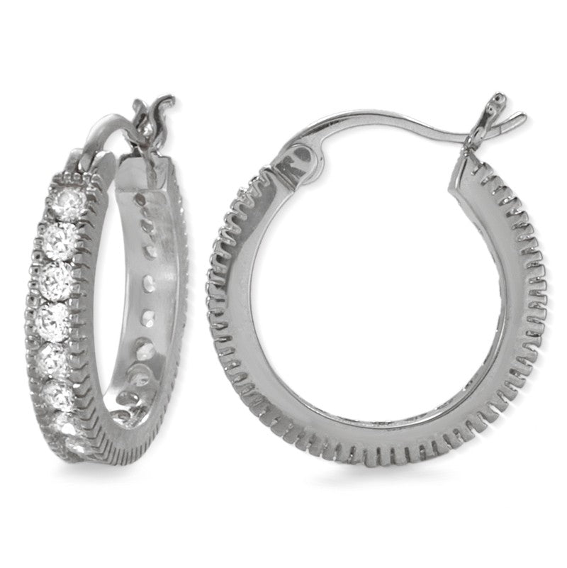Silver Cubic Zirconia Classic Prong Hoop Earrings