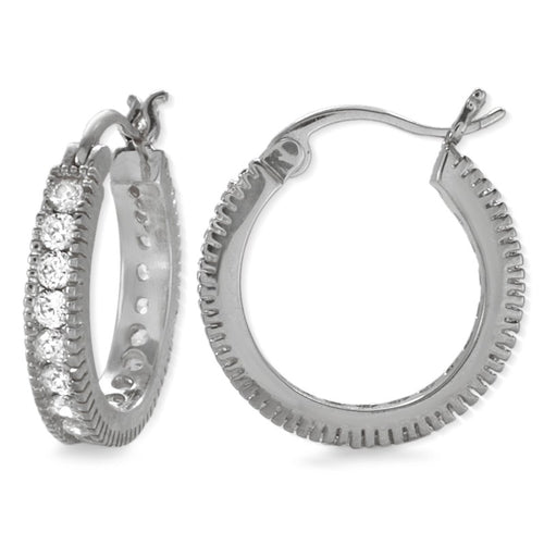 Silver Cubic Zirconia Classic Prong Hoop Earrings