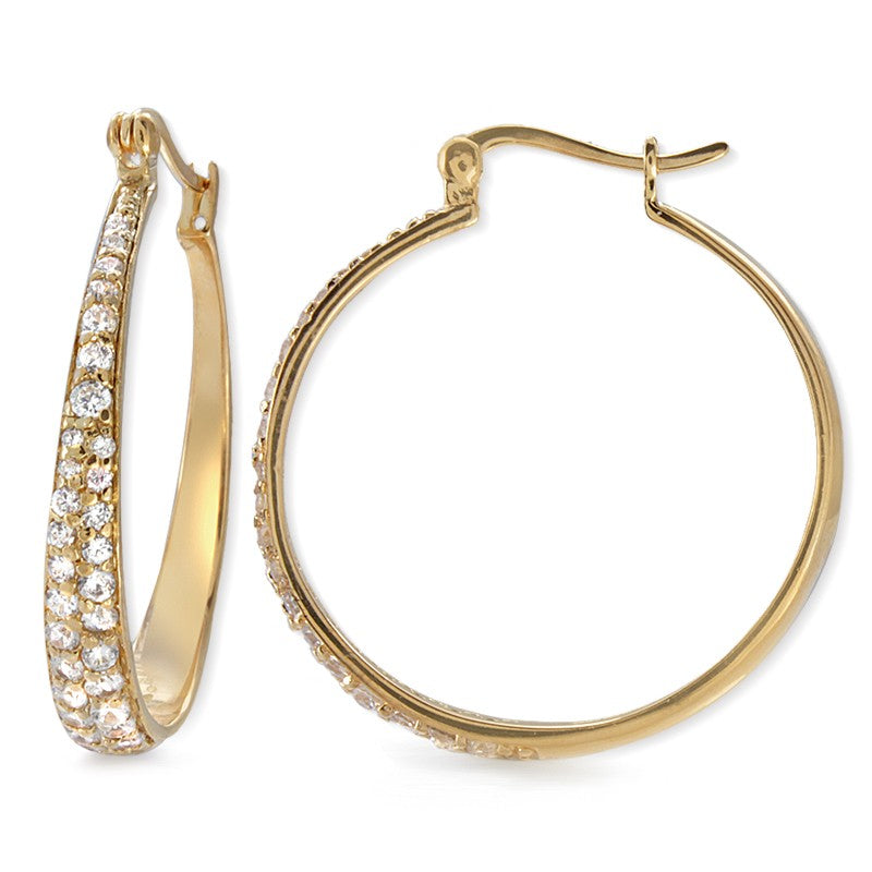 GoldoverSilver CZ Tapered Hoop Earrings