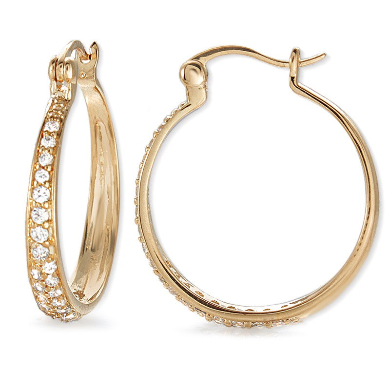 Gold over Silver Cubic Zirconia Tapered Hoop Earring