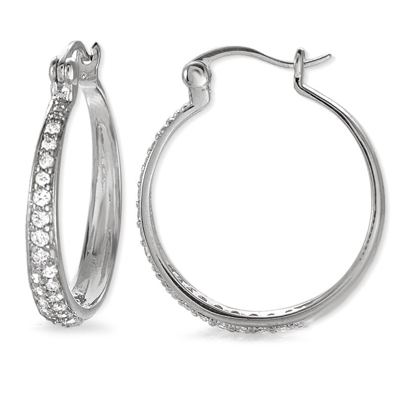 SIlver Cubic Zirconia Tapered Hoop Earring