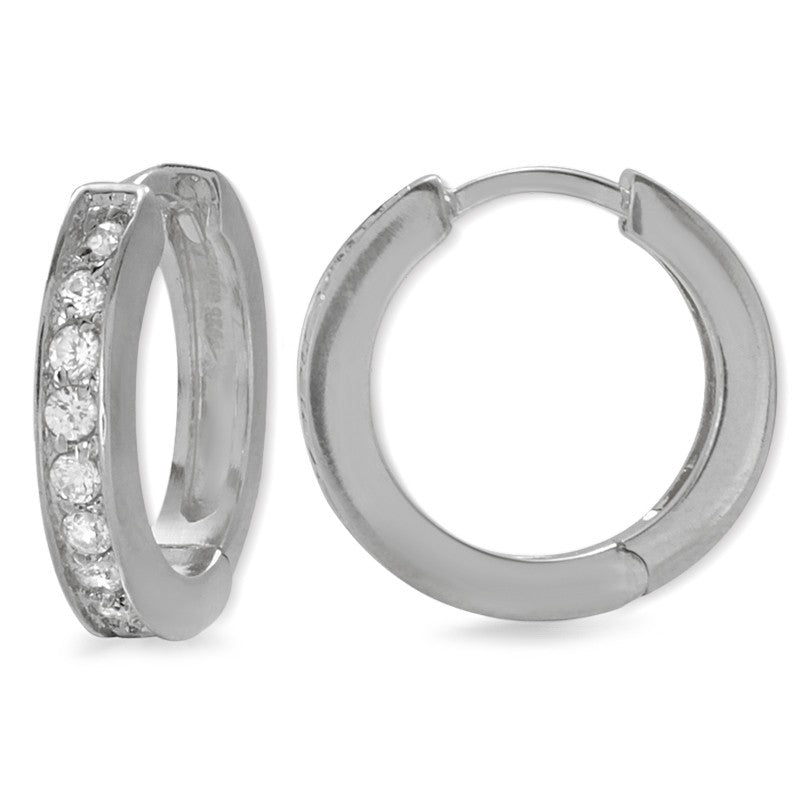 Silver Channel-Set Cubic Zirconia Hoop Earrings