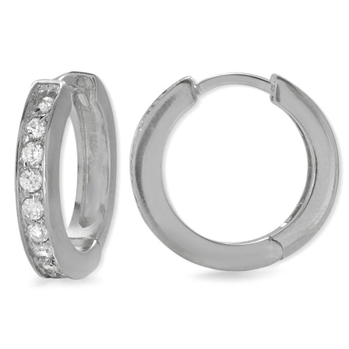 Silver Channel-Set Cubic Zirconia Hoop Earrings
