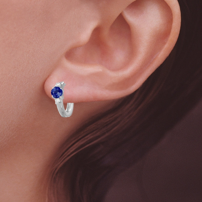 Birthstone Center with Single CZ Accents Hoop Earrings Sterling Silver