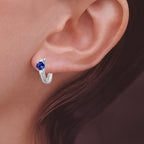 Birthstone Center with Single CZ Accents Hoop Earrings Sterling Silver