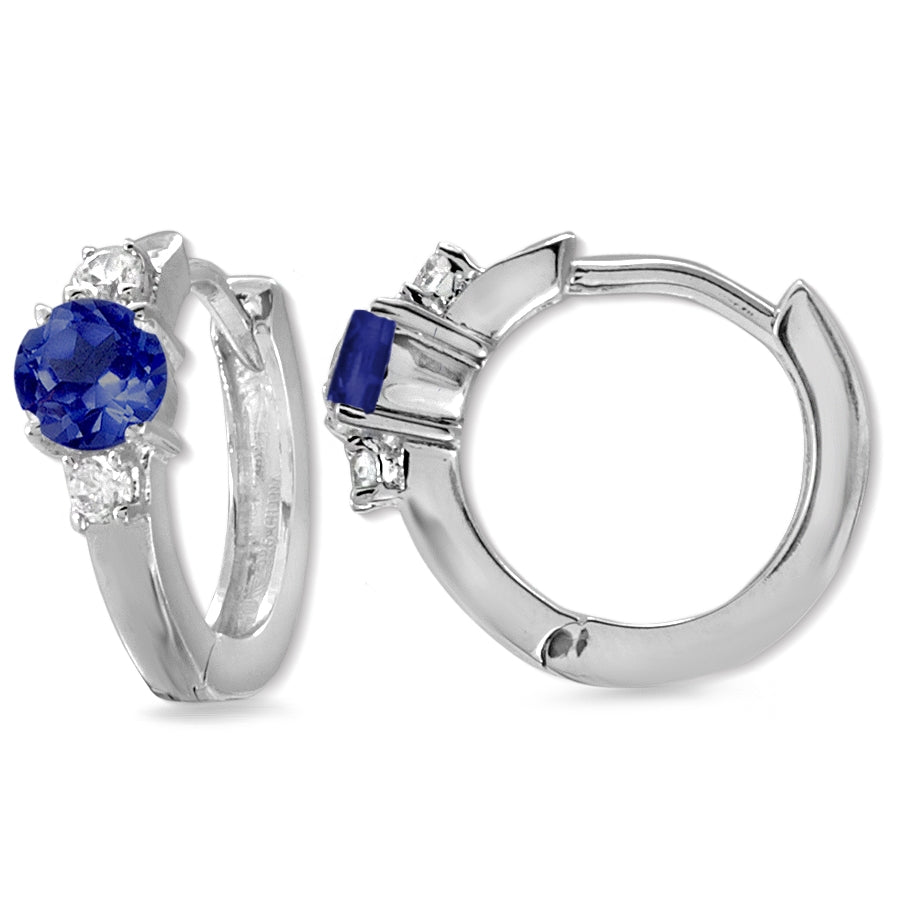 Birthstone Center with Single CZ Accents Hoop Earrings Sterling Silver