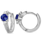 Birthstone Center with Single CZ Accents Hoop Earrings Sterling Silver