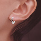 Silver Garnet and Cubic Zirconia Hoop Earrings