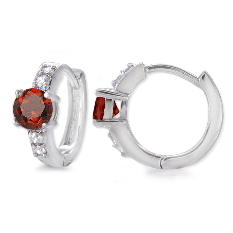 Silver Garnet and Cubic Zirconia Hoop Earrings