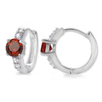 Silver Garnet and Cubic Zirconia Hoop Earrings