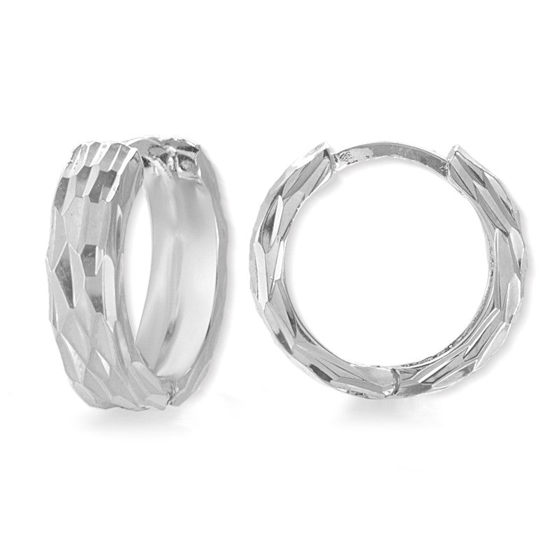 Silver Diamond-Cut Wide Hoop Earrings