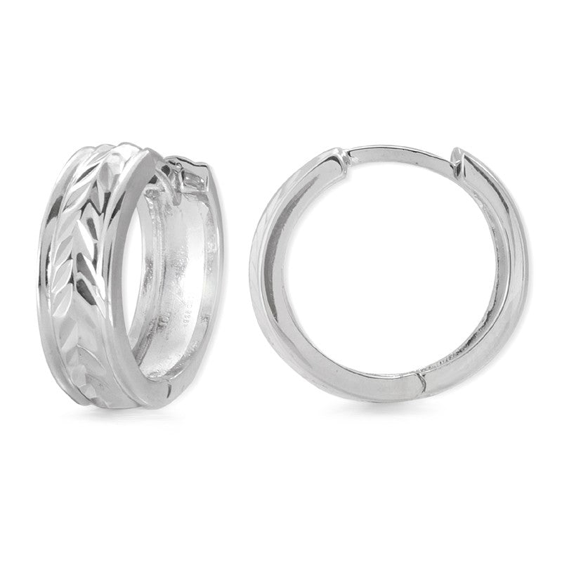 Silver Diamond-Cut Center Hoop Earrings
