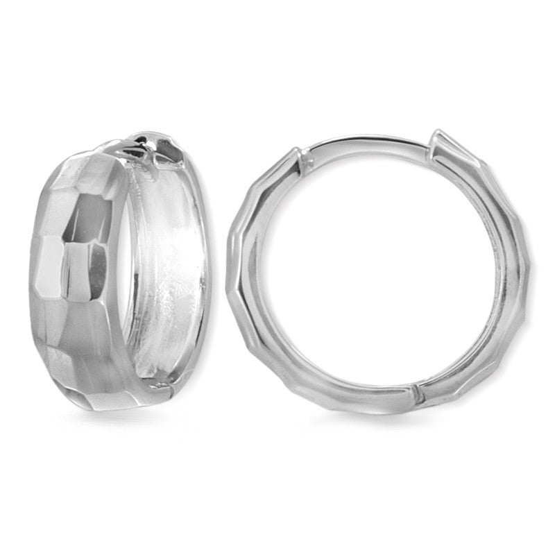 Silver Diamond-Cut Double Facets Hoop Earrings