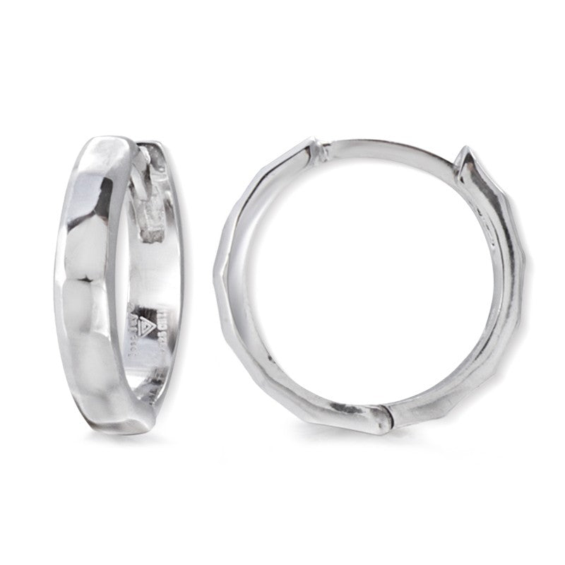 Silver Diamond-Cut Facets Hoop Earrings