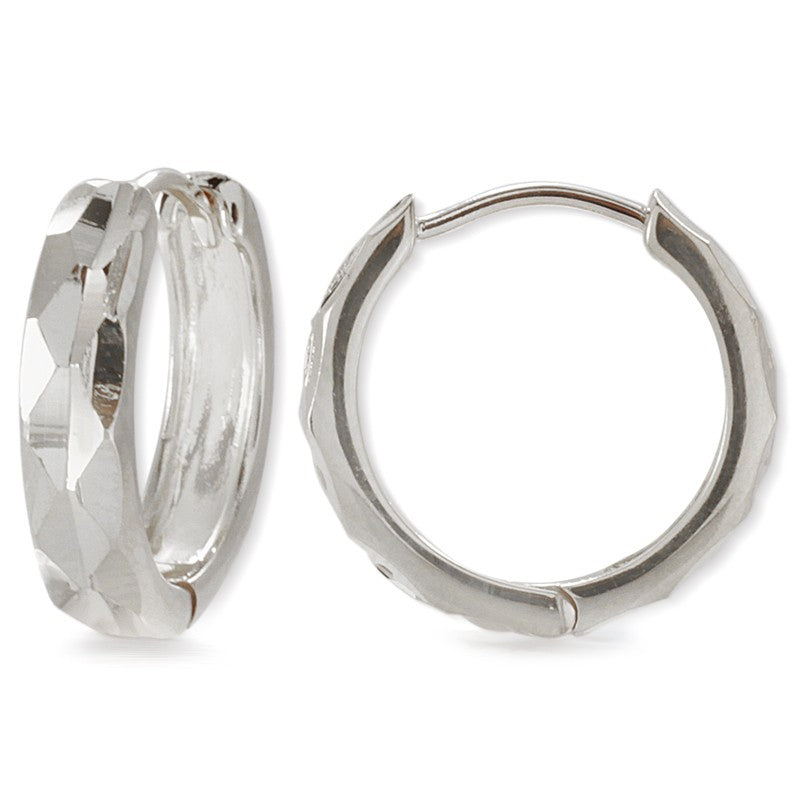 Diamond Cut Facets Dome Hoop Earrings in Silver