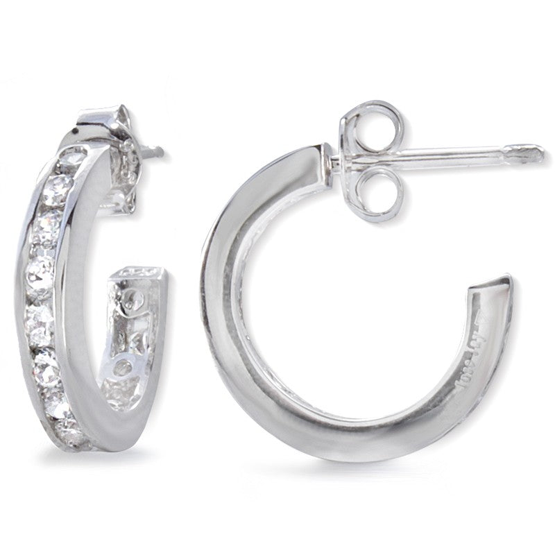 Silver Channel-Set Cubic Zirconia Hoop Earrings