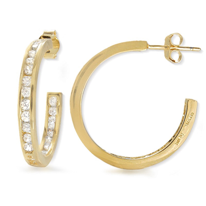 GoldoverSilver CZ Channel Set In-n-Out Hoop Earrings