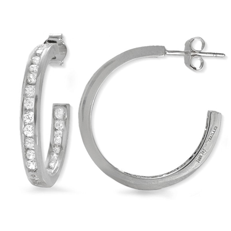 Silver CZ Channel Set In-n-Out Hoop Earrings