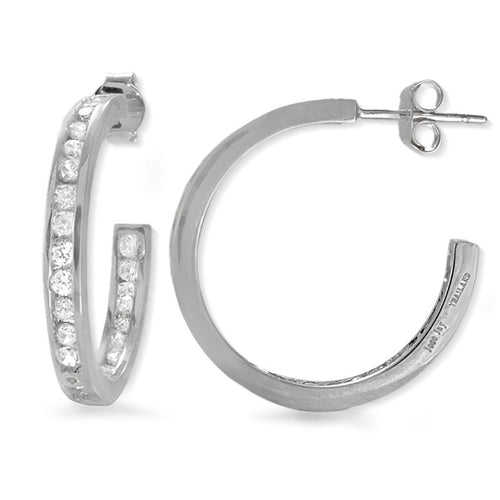 Silver CZ Channel Set In-n-Out Hoop Earrings