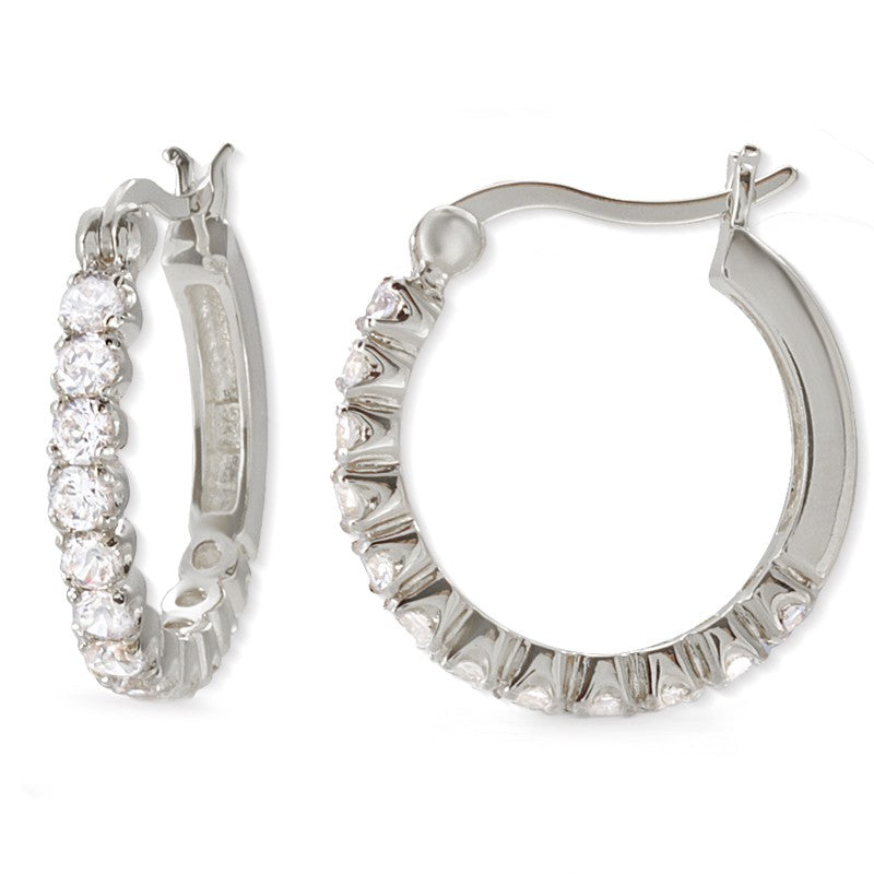 Silver Cubic Zirconia Classic Prong Set Hoop Earrings