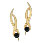 Ear Climber Ear Pin Earrings Black Onyx Crossover Swirls 18k Gold Over Silver