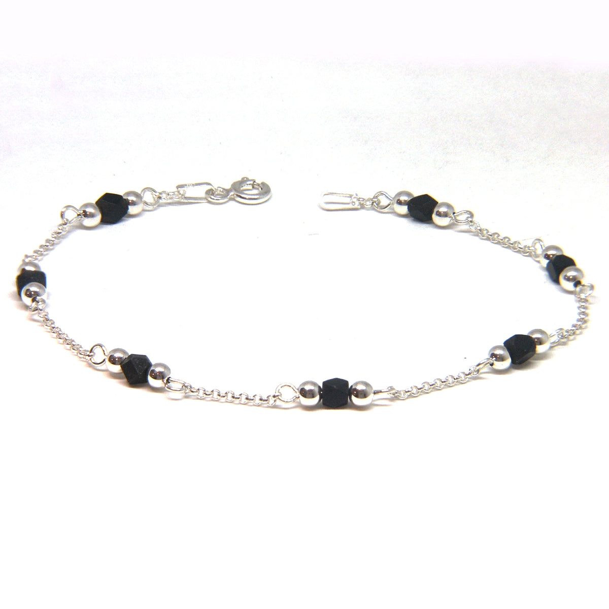 Jet Azabache Anklet 3mm Bead Sterling Silver
