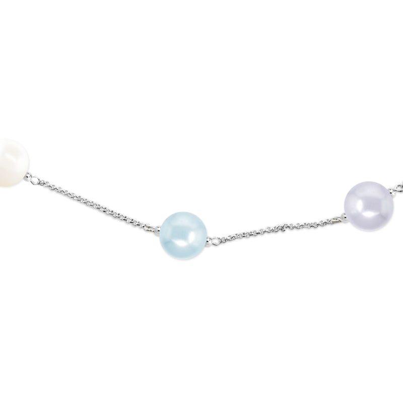 Silver Swarovski Pearls Multi Color Chain Station Necklace 18 Inches