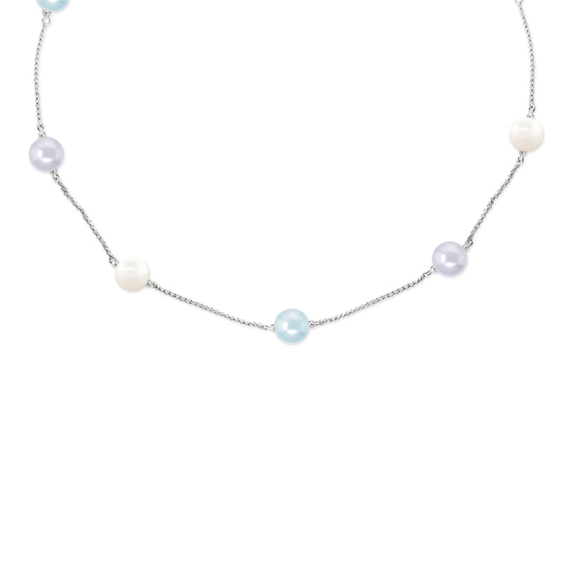 Silver Swarovski Pearls Multi Color Chain Station Necklace 18 Inches