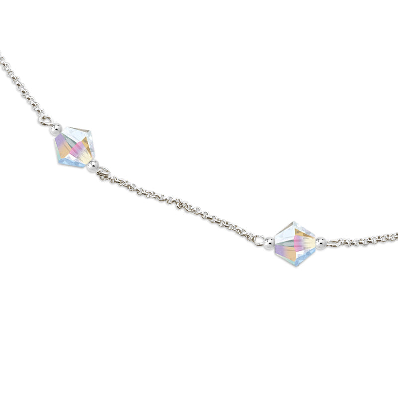 Silver Swarovski Crystal Bicone Rolo Chain Station Necklace 18 Inches