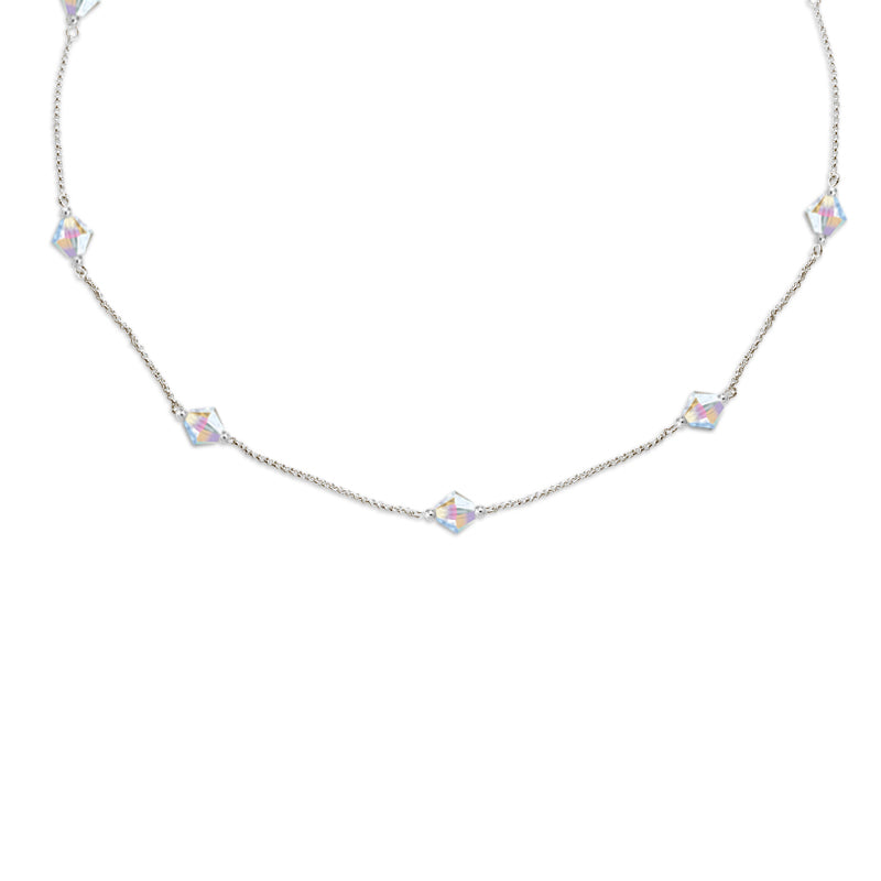 Silver Swarovski Crystal Bicone Rolo Chain Station Necklace 18 Inches