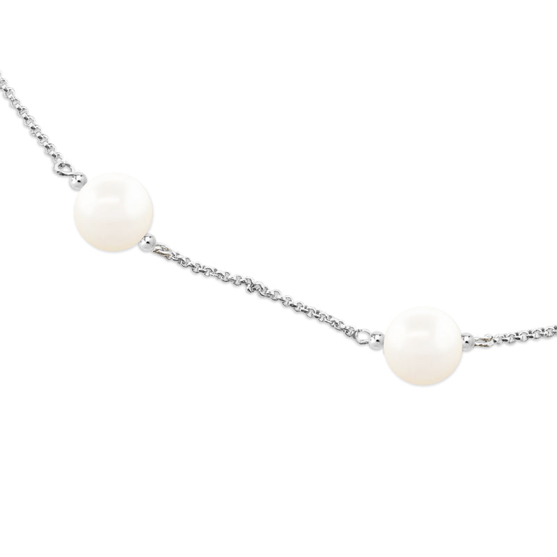 Silver Swarovski Crystal Pearls Rolo Chain Station Necklace 18 Inches