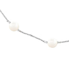 Silver Swarovski Crystal Pearls Rolo Chain Station Necklace 18 Inches