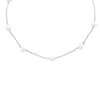 Silver Swarovski Crystal Pearls Rolo Chain Station Necklace 18 Inches