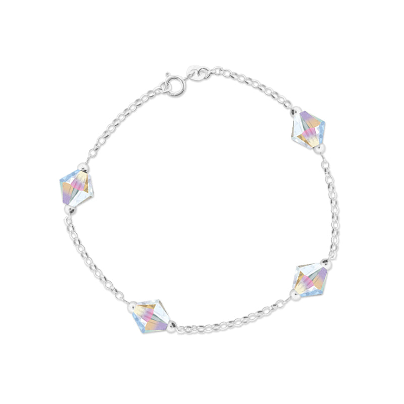 Silver Swarovski Crystal Bicone Rolo Chain Station Bracelet 7 Inches