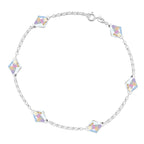 Silver Swarovski Crystal Bicone Rolo Chain Station Anklet 10 Inches