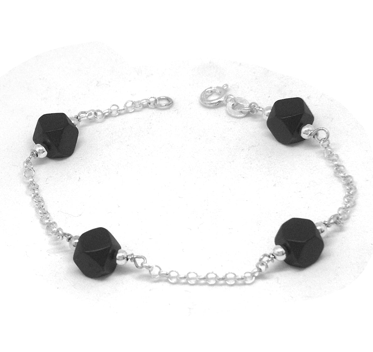 Jet Azabache Bracelet 7mm Bead Sterling Silver