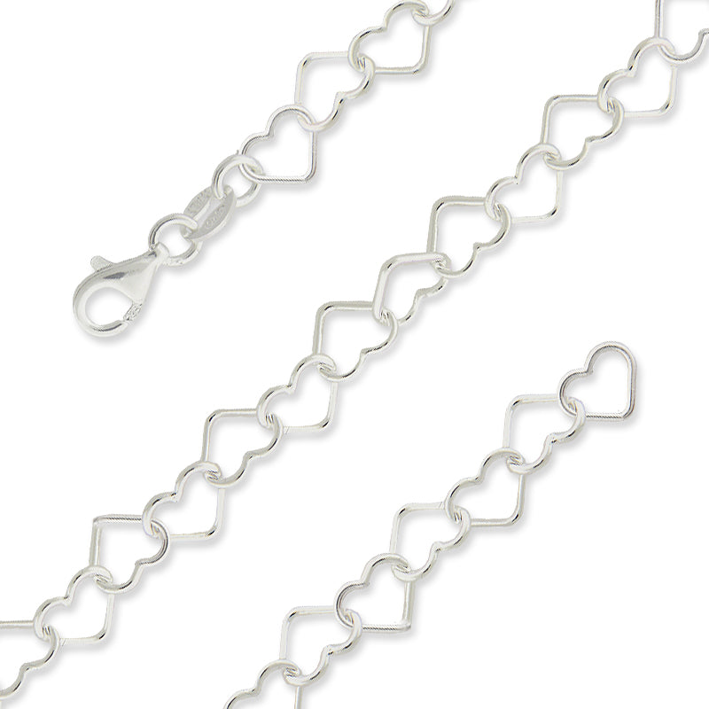 Italian Hearts Link Chain in Sterling Silver